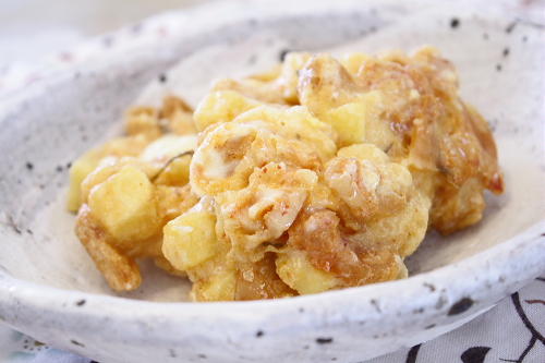 今日のキムチ料理レシピ：ジャガイモと割干しキムチの天ぷら