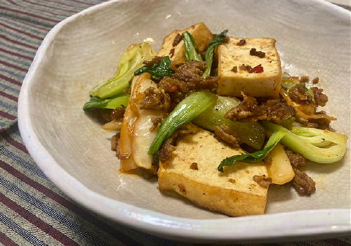 今日のキムチ料理レシピ：厚揚げとチンゲン菜のキムチオイスターソース炒め