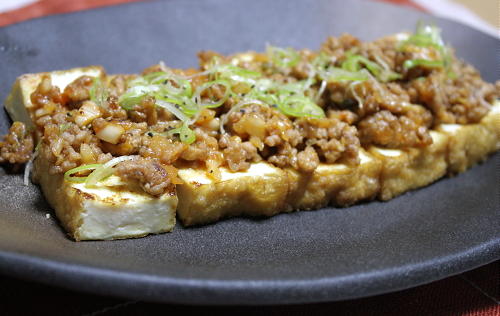 今日のキムチ料理レシピ：厚揚げのひき肉キムチ味噌あんかけ