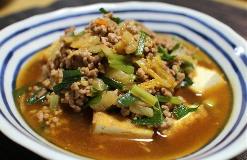 今日のキムチレシピ：厚揚げのキムチひき肉あんかけ