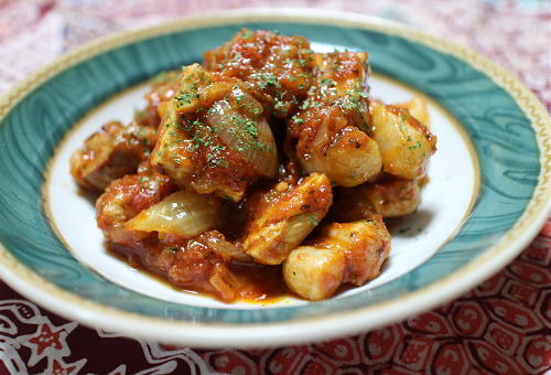 今日のキムチレシピ：豚肉のキムチトマト煮込み