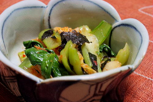 今日のキムチ料理レシピ：青梗菜とキムチの海苔和え