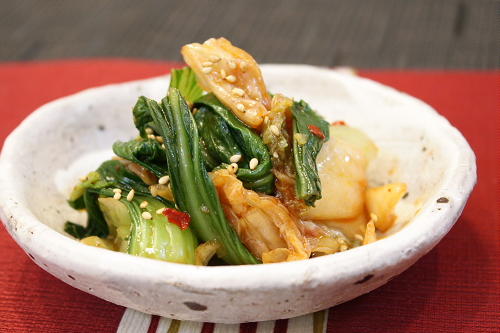 今日のキムチ料理レシピ：チンゲンサイとキムチの酢醤油和え