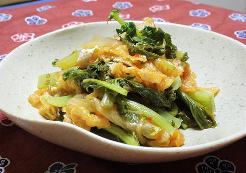 今日のキムチ料理レシピ：大根の葉とキムチの煮びたし