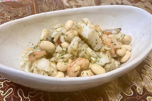 今日のキムチ料理レシピ：大豆とシーフードミックスのピリ辛マリネ