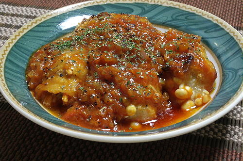 今日のキムチ料理レシピ：えのきの豚肉巻きピリ辛トマト煮