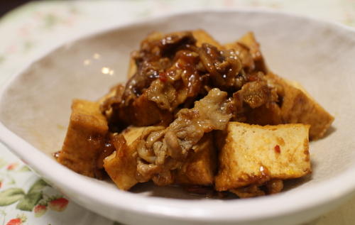 今日のキムチ料理レシピ：厚揚げと豚肉のピリ辛煮