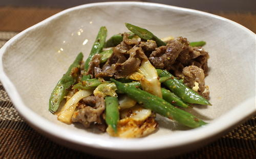 今日のキムチ料理レシピ：牛肉といんげんとキムチのマスタードマヨ炒め