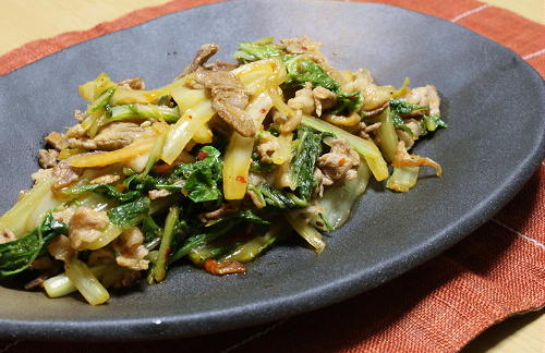 今日のキムチ料理レシピ：白菜と豚肉のピリ辛炒め