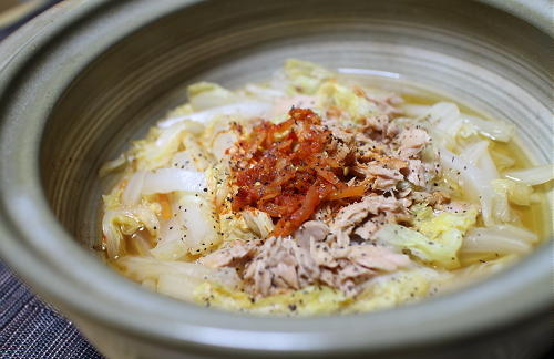 今日のキムチ料理レシピ：白菜とツナのピリ辛煮