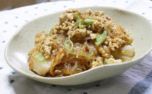 今日のキムチ料理レシピ：春雨の鶏ひき肉キムチ炒め