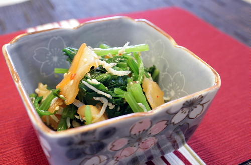 今日のキムチ料理レシピ：ほうれん草とキムチの酢醤油和え