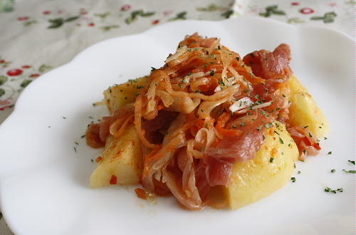 今日のキムチ料理レシピ：ジャガイモと生ハムのピリ辛マリネ