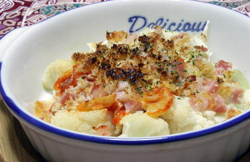 今日のキムチ料理レシピ：カリフラワーとキムチのパン粉焼き