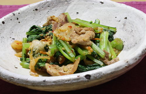今日のキムチ料理レシピ：小松菜とキムチのオイスターソース炒め