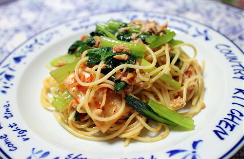 今日のキムチ料理レシピ：小松菜キムチパスタ