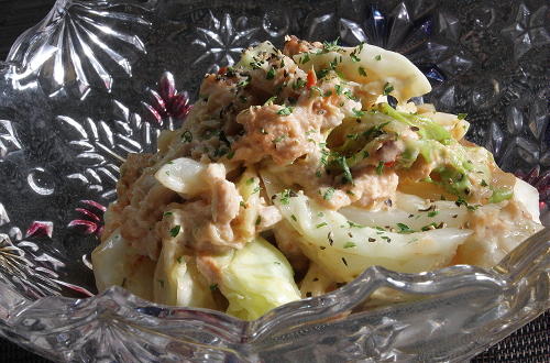 今日のキムチ料理レシピ：キャベツとツナのピリ辛マヨサラダ
