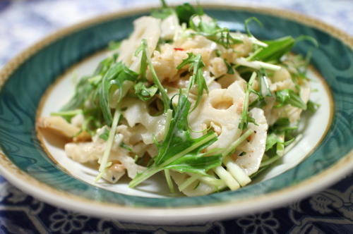 今日のキムチ料理レシピ：水菜とレンコンのキムチサラダ