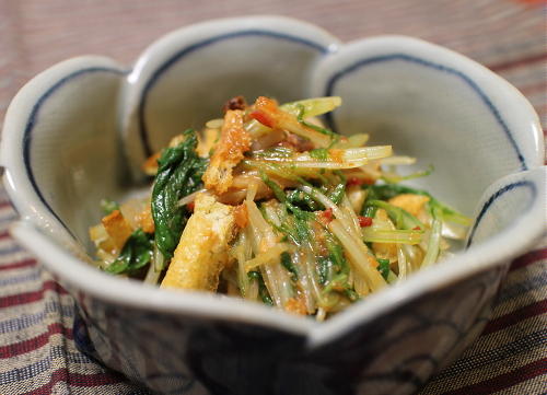 今日のキムチ料理レシピ：水菜のピリ辛酢味噌あえ