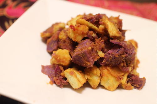 今日のキムチ料理レシピ：サツマイモと紫いものピリ辛和え