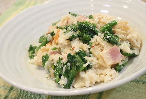 今日のキムチ料理レシピ：菜の花とたけのこのキムチリゾット