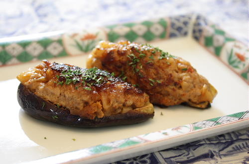 今日のキムチ料理レシピ：茄子のキムチ肉詰め