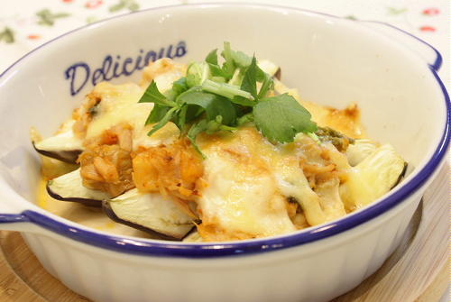 今日のキムチ料理レシピ：茄子のツナキムチソース焼き