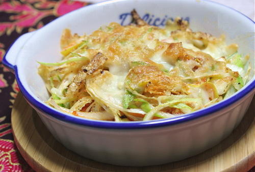 今日のキムチ料理レシピ：　ねぎとキムチのチーズ焼き