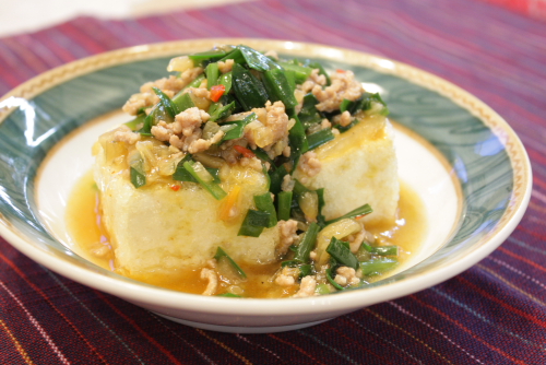 今日のキムチ料理レシピ：にらとキムチの揚げだし豆腐