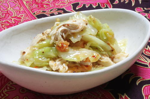 今日のキムチ料理レシピ：ささみとキャベツとキムチの粒マスタード和え