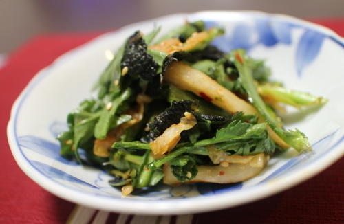今日のキムチ料理レシピ：春菊キムチの海苔和え