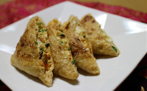 今日のキムチ料理レシピ：キムチとゆで卵のお揚げ焼き