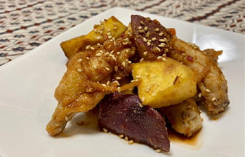 今日のキムチ料理レシピ：サツマイモと手羽中の甘辛和え