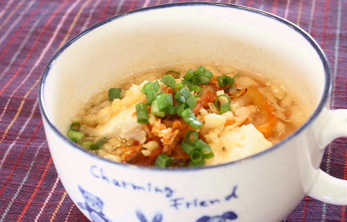 今日のキムチ料理レシピ：豆腐とキムチのレンジスープ