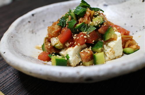 今日のキムチ料理レシピ：豆腐の夏野菜キムチドレ