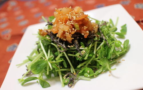 今日のキムチ料理レシピ：豆苗のキムチ塩昆布サラダ