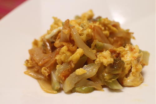 今日のキムチ料理レシピ：ザーサイとキムチの卵炒め