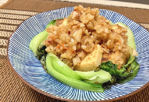 今日のキムチ料理レシピ：厚揚げと青梗菜のねぎキムチだれ