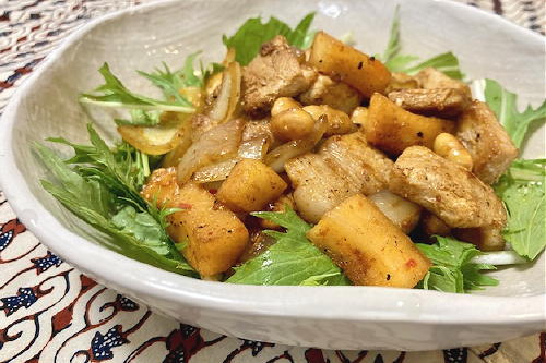 今日のキムチレシピ：豚肉と大豆と大根キムチのカレー炒め