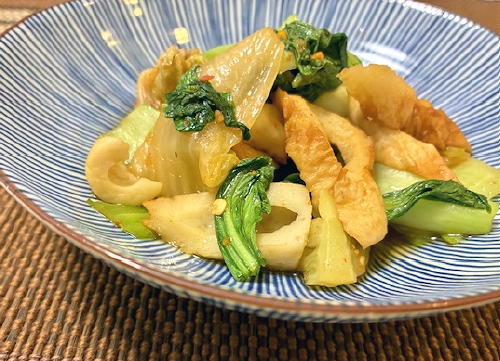 今日のキムチ料理レシピ：青梗菜とちくわとキムチのさっと煮