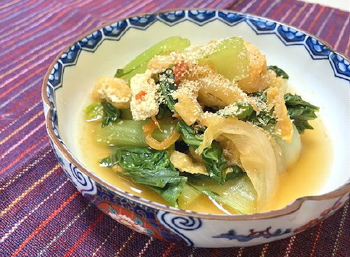 今日のキムチ料理レシピ：青梗菜と油揚げとキムチの煮びたし
