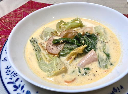 今日のキムチ料理レシピ：青梗菜とキムチのミルクスープ