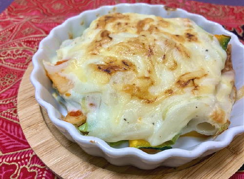 今日のキムチ料理レシピ：かぼちゃとちくわのキムチグラタン