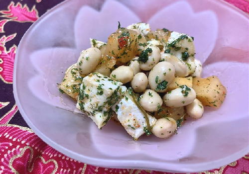 今日のキムチレシピ：大豆と大根キムチとカマンベールチーズのマリネ