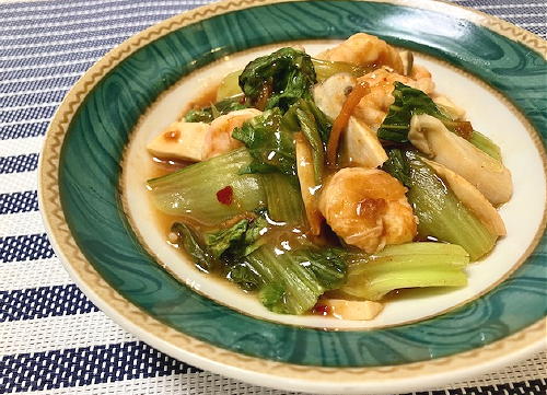 今日のキムチ料理レシピ：エビと青梗菜のピリ辛ケチャップ炒め