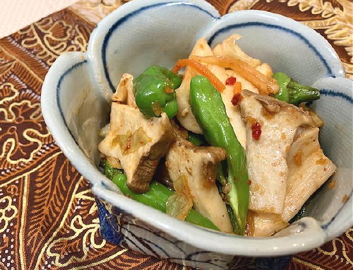 今日のキムチ料理レシピ：エリンギとシシトウのキムチ和え