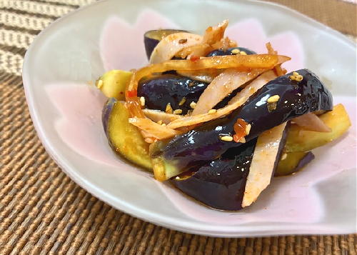 今日のキムチ料理レシピ：茄子とハムのピリ辛和え