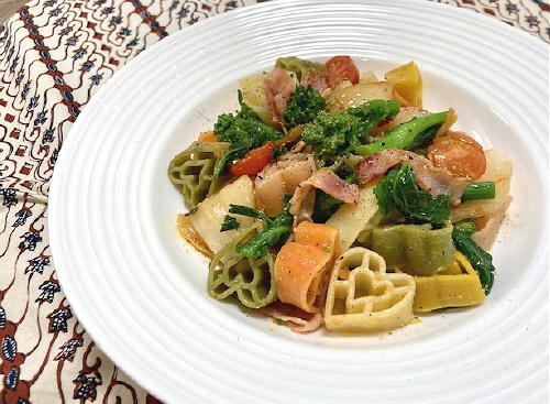 今日のキムチ料理レシピ：キムチと菜の花のかわいいパスタ