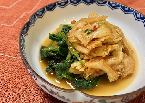 今日のキムチ料理レシピ：ほうれん草と油揚げのキムチ煮