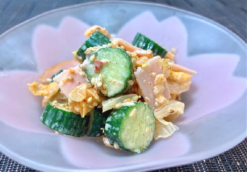 今日のキムチ料理レシピ：ハムときゅうりのキムチごまマヨ和え